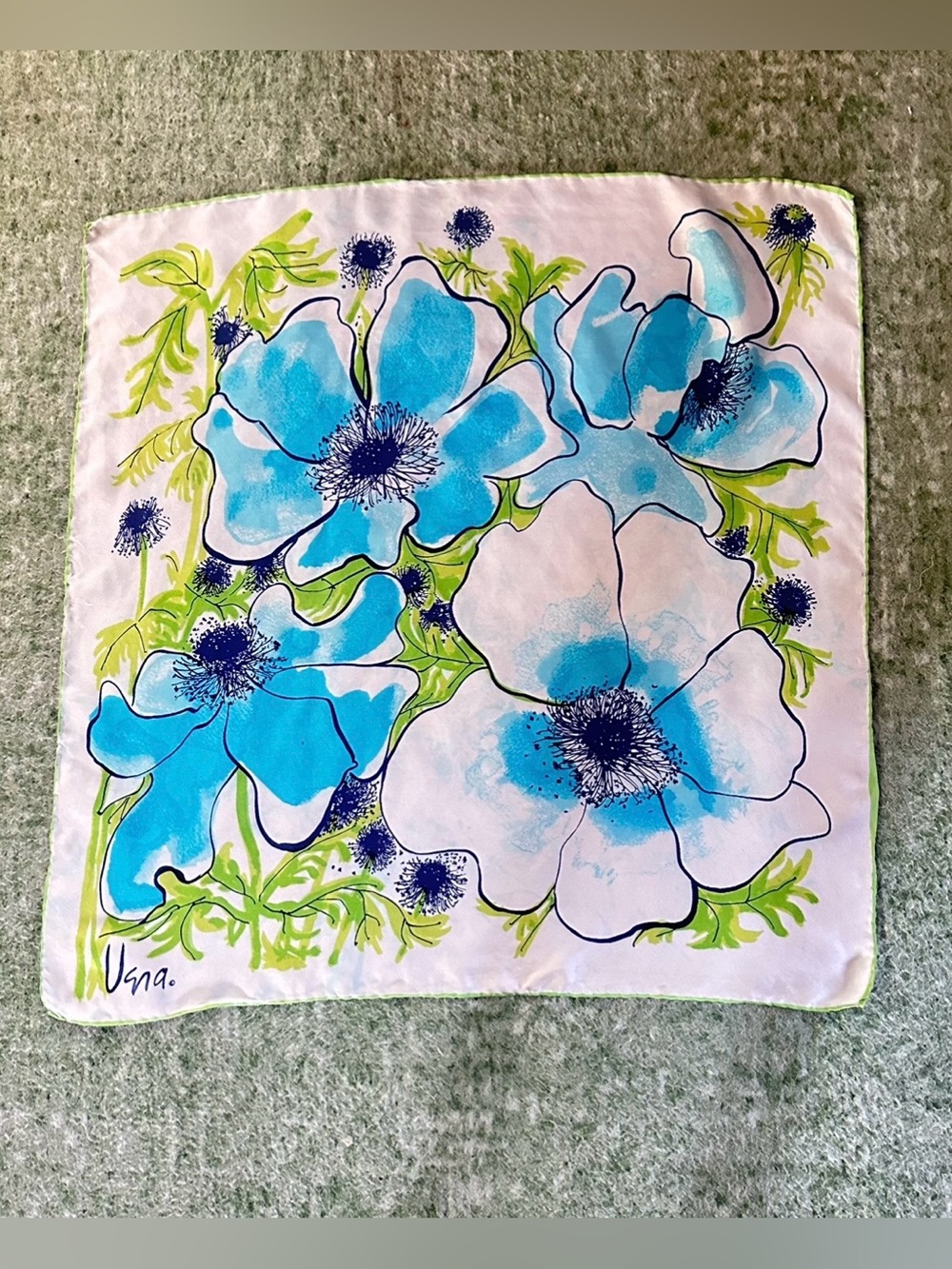 Silk VERA NEUMANN Vintage Scarf. Large, bold blue anemone flowers. Iconic.